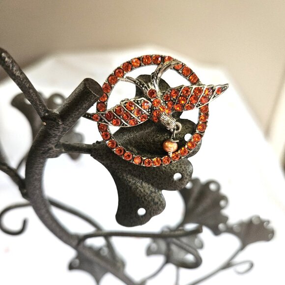 Pilgrim Brand Orange Crystal Bird Brooch - Picture 3 of 5